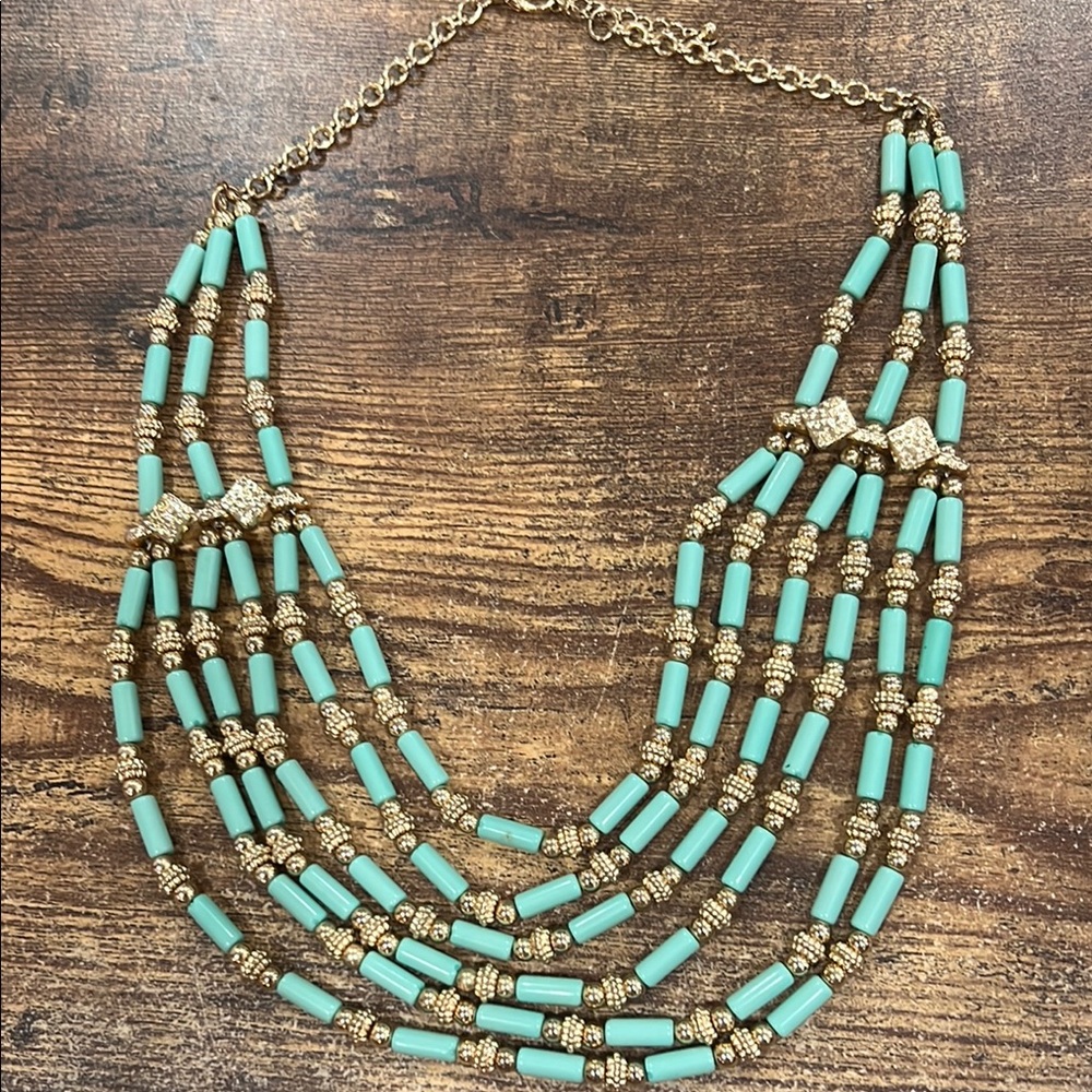 Elegant Gold and Turquoise Blue Beaded Necklace